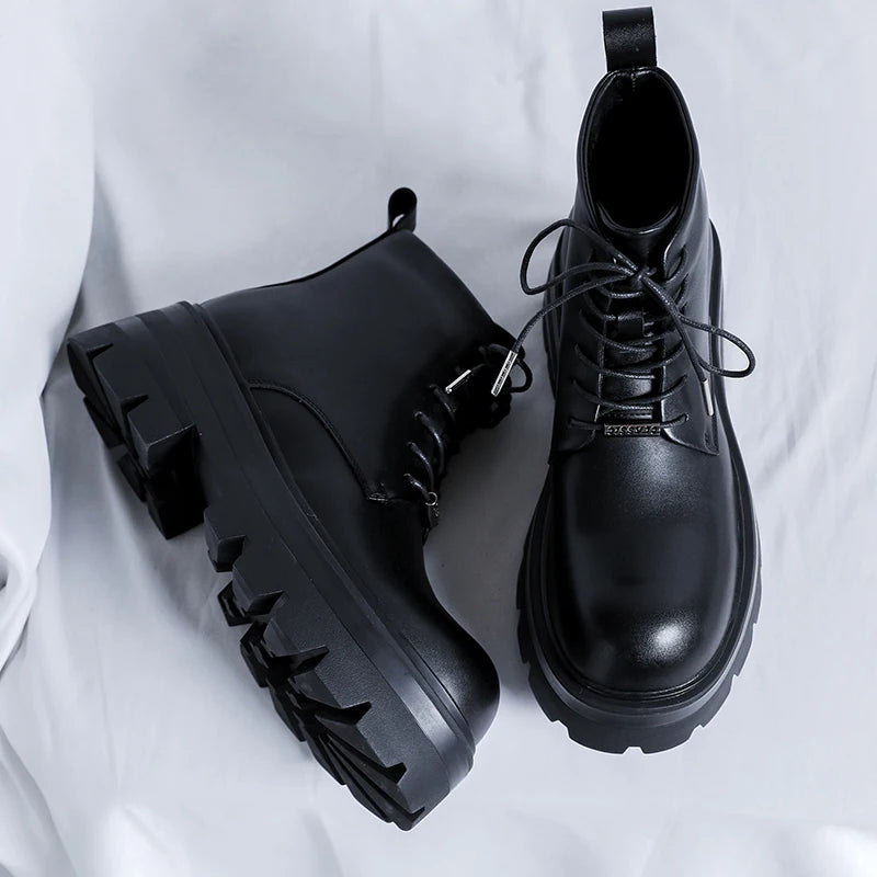 Men's Casual Platform Lace Up Chunky Platform Ankle Boots