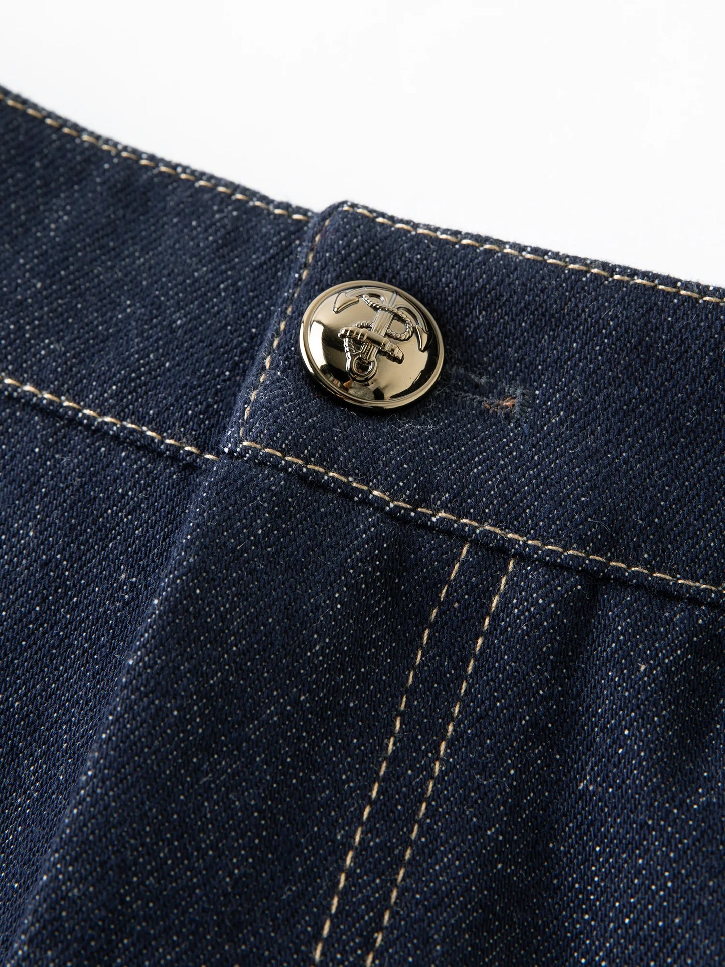 High Waist A-Line Denim Skirt - Contrast Colour Retro Style