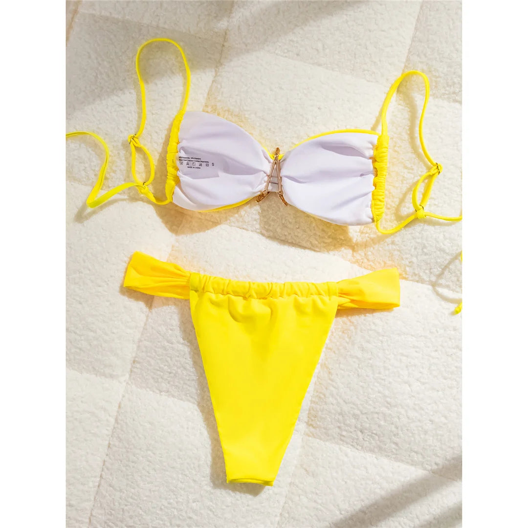 Women's Metal Star High Cut Leg Bikini  Swimsuit Swimwear Two-pieces Bikini Set