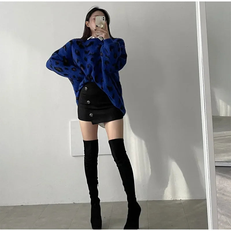 Women's Leopard Print Pullover Loose Oversized Sweater