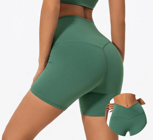 Cross Waist Gym Shorts - High Waist Breathable Cycling Yoga Shorts