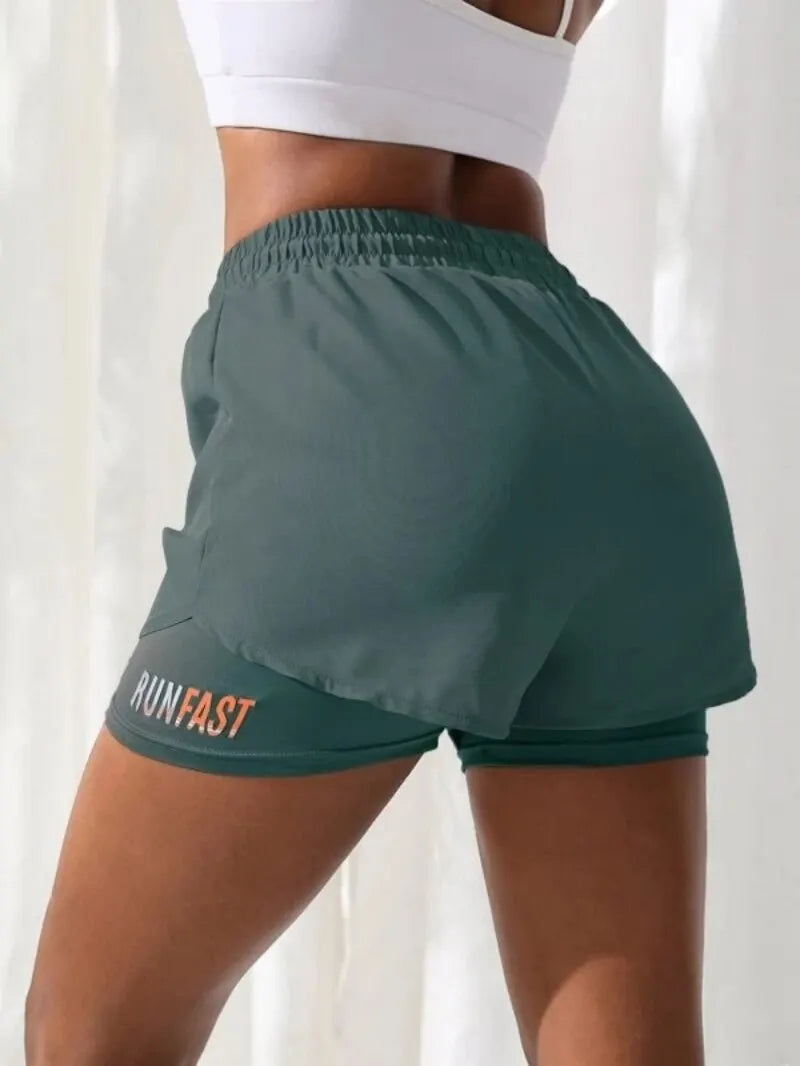 Women's High Rise Yoga Shorts With Elastic Proximity Control Running Two Pieces Shorts