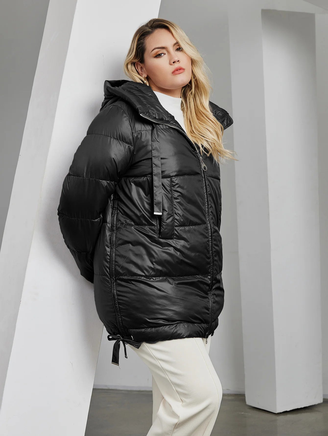 Women's Quilted Winter Parka - Plus Size Hooded Down Jacket