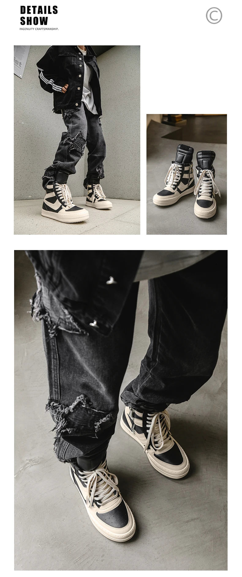 Men's High-Top Leather Sneakers - Lace-Up Ankle Boots