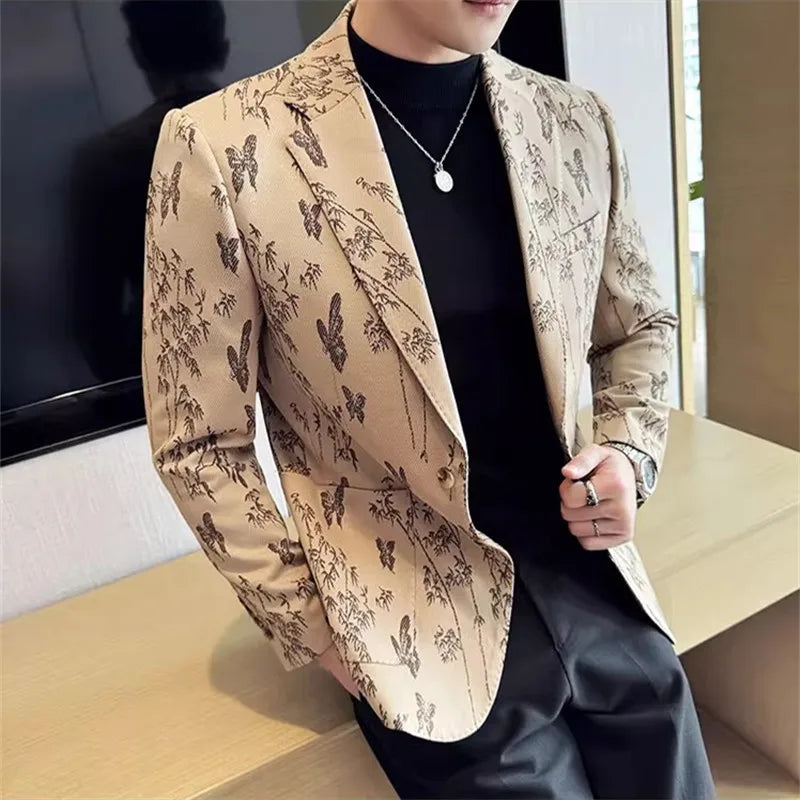 Men's Print Slim Fit Blazer Jacket