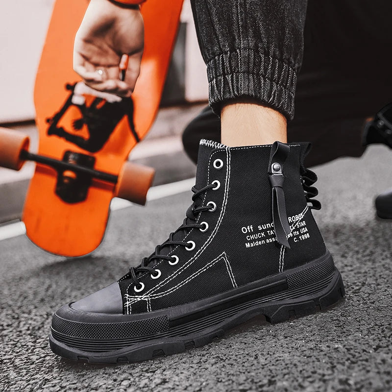 Men's Casual High Top Sneakers Platform  Lace Up Ankle Boots  Comfortable  Canvas Shoes