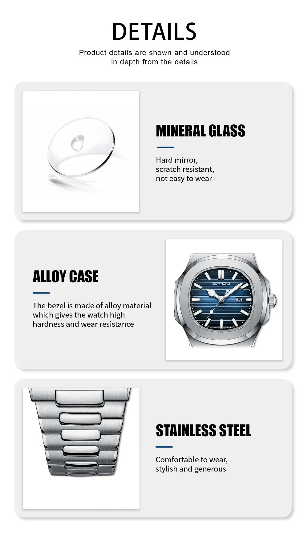 Men's Sports Watch - Square Dial Waterproof with Luminous Date Display