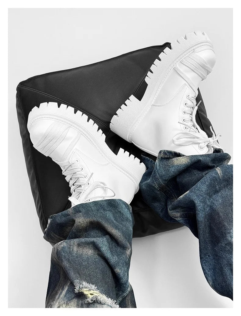Men's Leather Platform Motorcycle Boots - Retro Street Ankle Sneakers