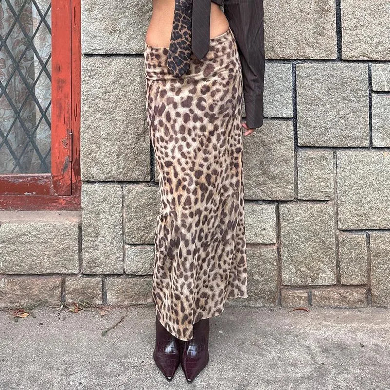 Women's Leopard Print Maxi Party Long Skirt