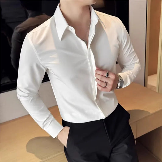 Men's Solid Colour Long Sleeve  Shirt - Smart Casual Slim Fit Shirt