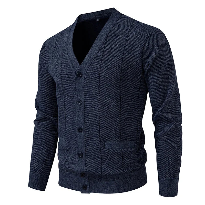 Men's V-Neck Knit Cardigan - Single Breasted Slim Fit Sweater