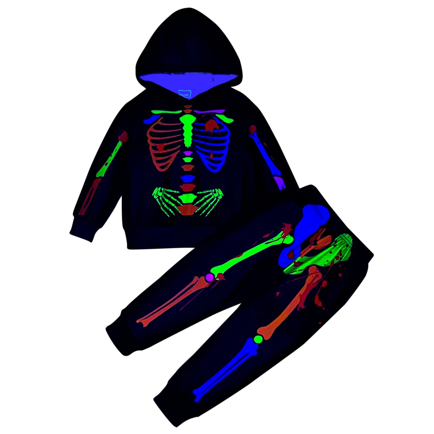 1-6Y  Kids Boys Halloween Dark Skeleton Costume Clothes Sets Long Sleeve Cartoon Hooded Tops and Pants