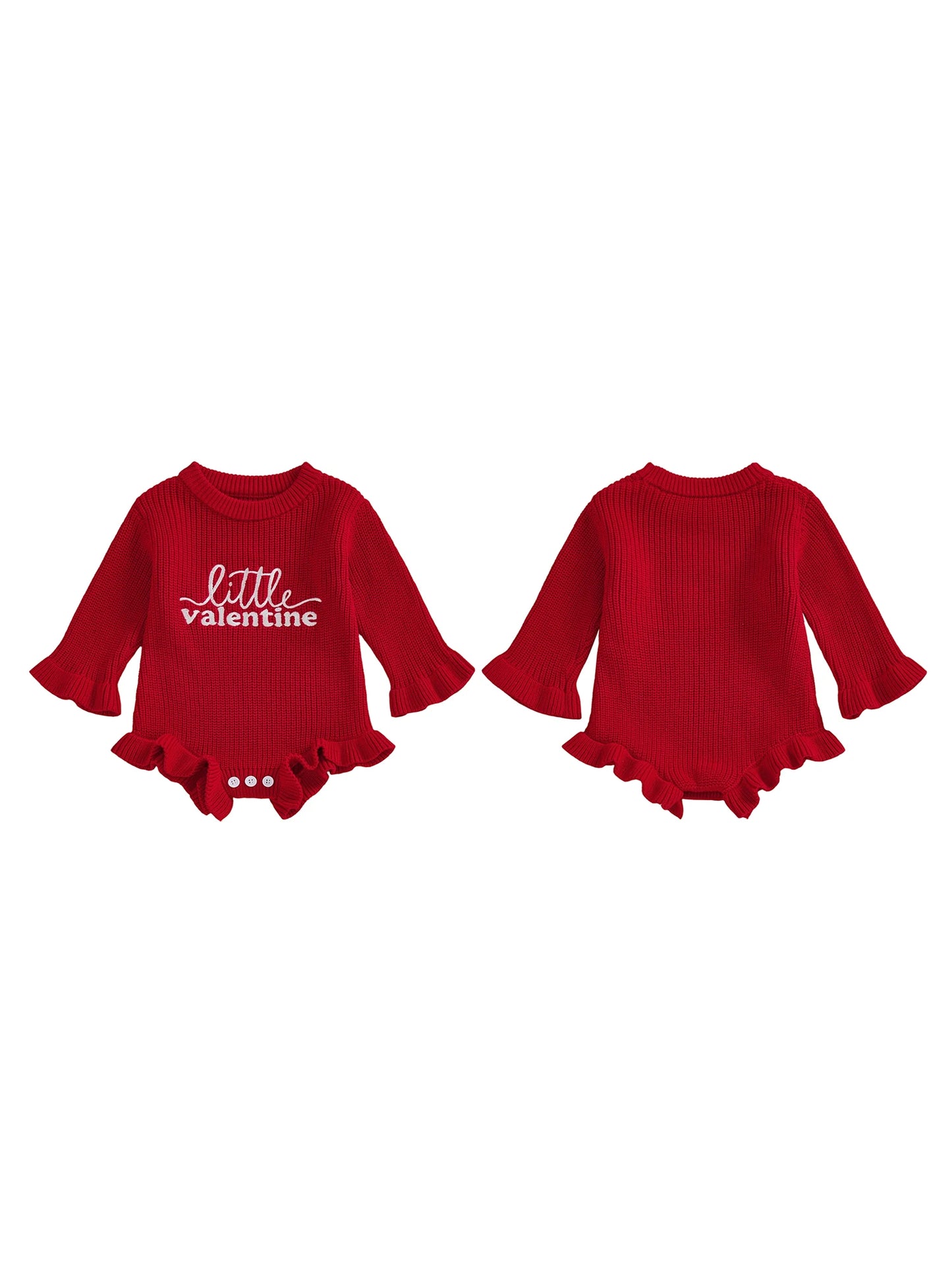 Baby Girls Boys Valentine's Day Sweater Romper - Letter Embroidery Long Sleeve Jumpsuit 0-18M