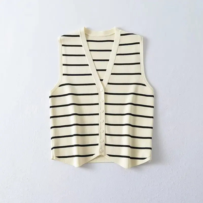 Striped Tank Top - Single Breasted Sleeveless Summer Crop Top
