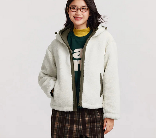 Women's Anti-Static Faux Sherpa Hooded Jacket - Loose Fit Color Block Winter Coat