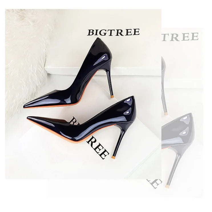 Patent Leather Stiletto Pumps - Pointed Toe High Heels for Special Occasions
