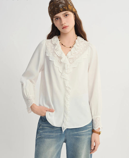 Lace Hollow-Out White Shirt