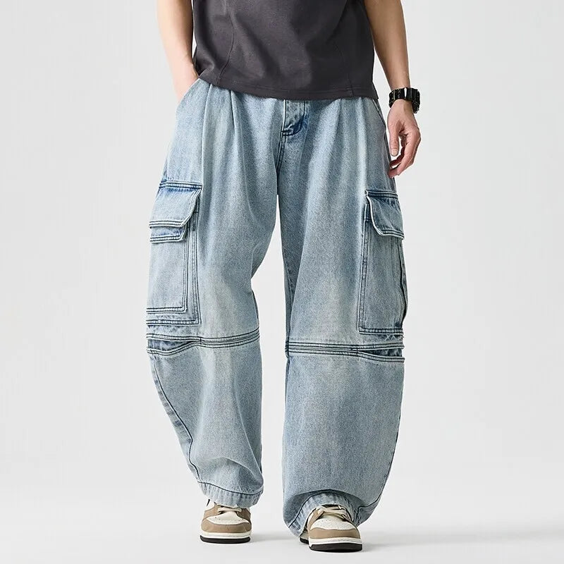 Men's Wide Leg Denim Jeans - Vintage Casual Loose Fit Trousers