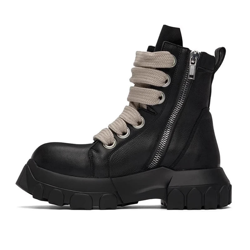 Men's Leather Platform Ankle Boots - Retro Skateboard Street Sneakers