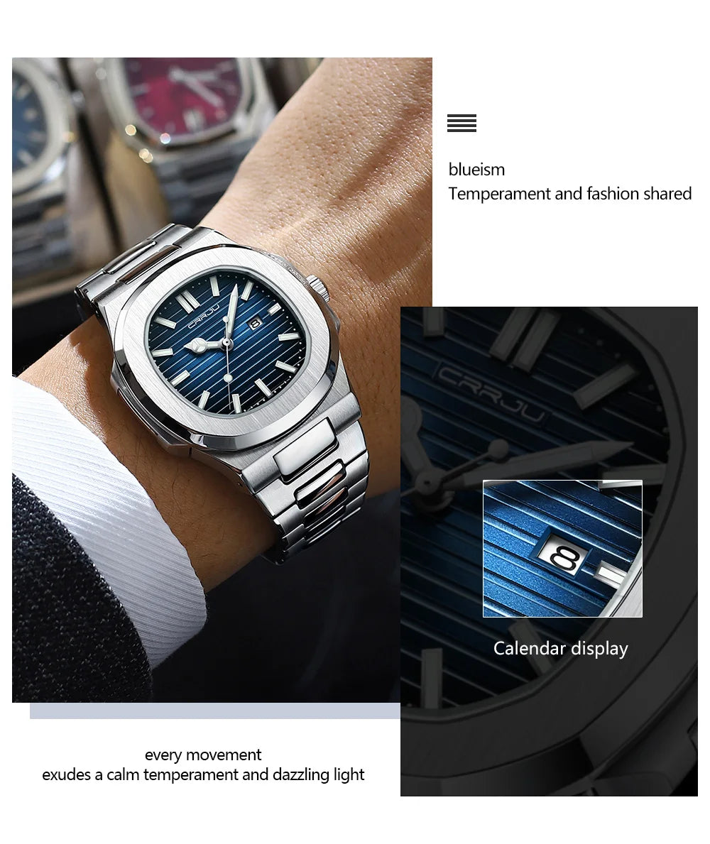 Men's Sports Watch - Square Dial Waterproof with Luminous Date Display