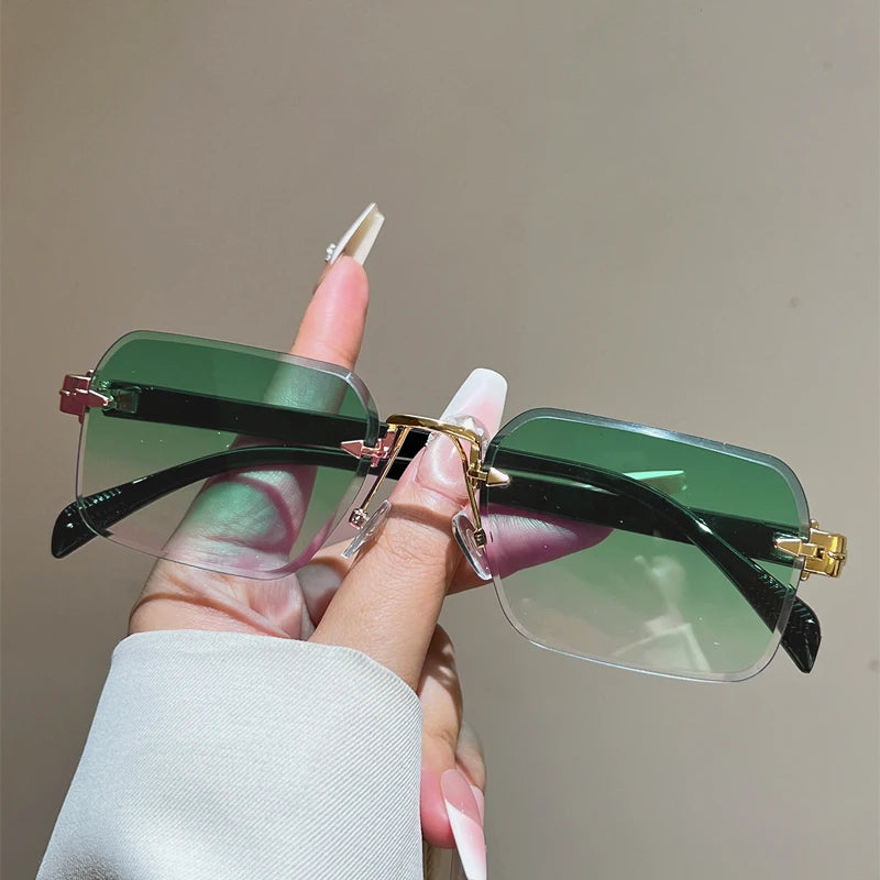 Vintage Rimless Square Sunglasses – Unisex Gradient Shades