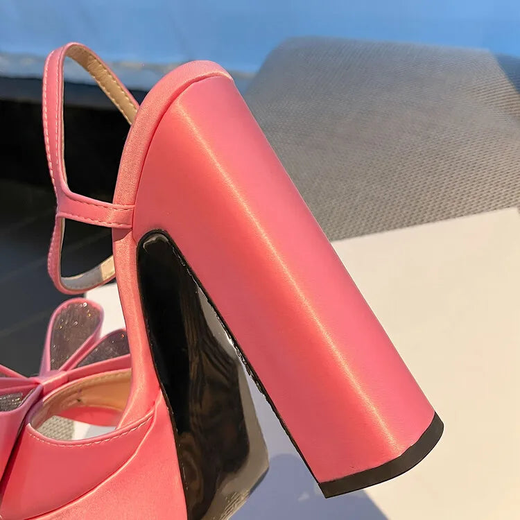 Women's Butterfly Rhinestone Thick Heel Sandals - Open Toe Party Shoes