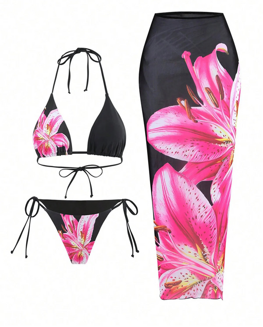 Floral Bikini Set with Skirt