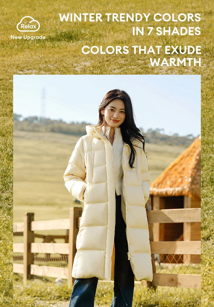 Women's Long Down Jacket - Three-Proof Hooded Winter Coat Loose Fit