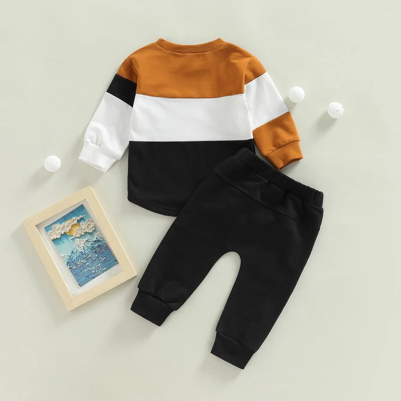 0-4Y Autumn Casual Kids Boys Clothes Sets 2pcs Patchwork Long Sleeve Pullover Sweatshirt Top Pant