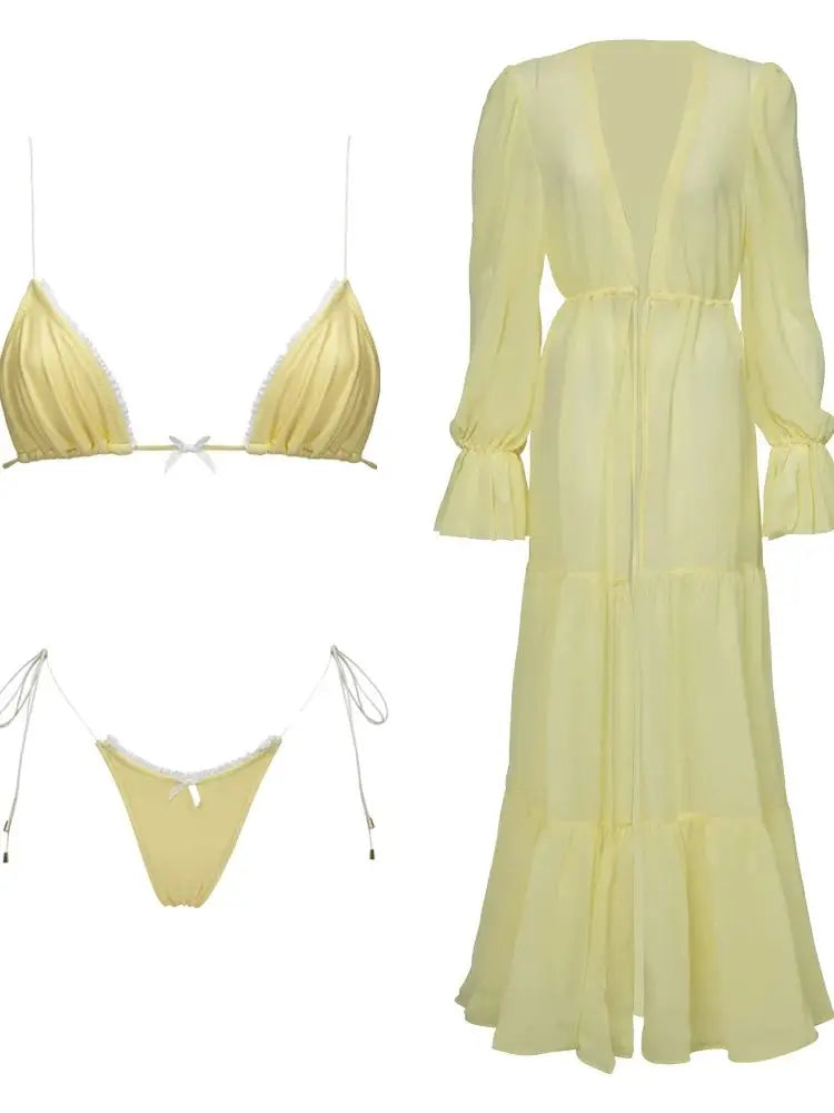 Women's Two-Piece Beach Set - High Waist A-Line Skirt & Bandage Top