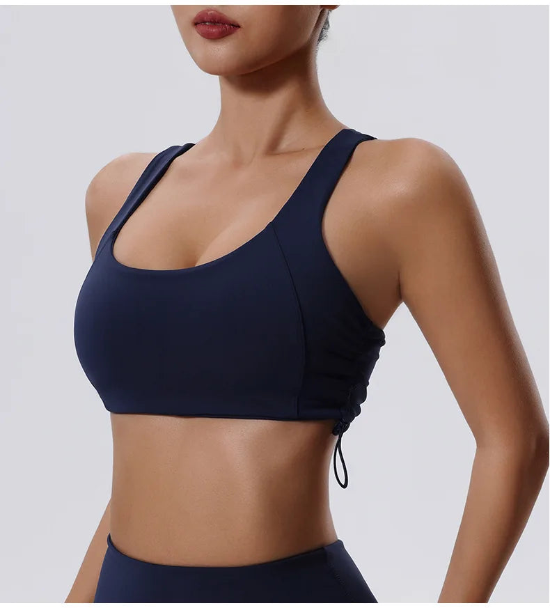 Women's High Impact Fitness Yoga Bra Gathered Push Up Sports Back Gym Crop Top Breathable Workout Vest