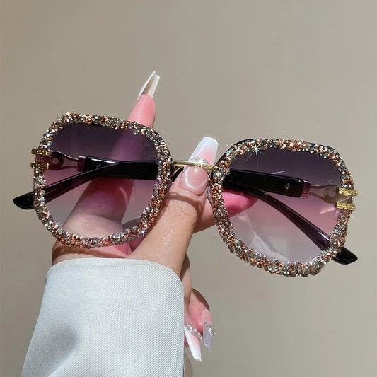 Oversized Round Rhinestone Sunglasses – Women's Gradient Multi-Colour Shades