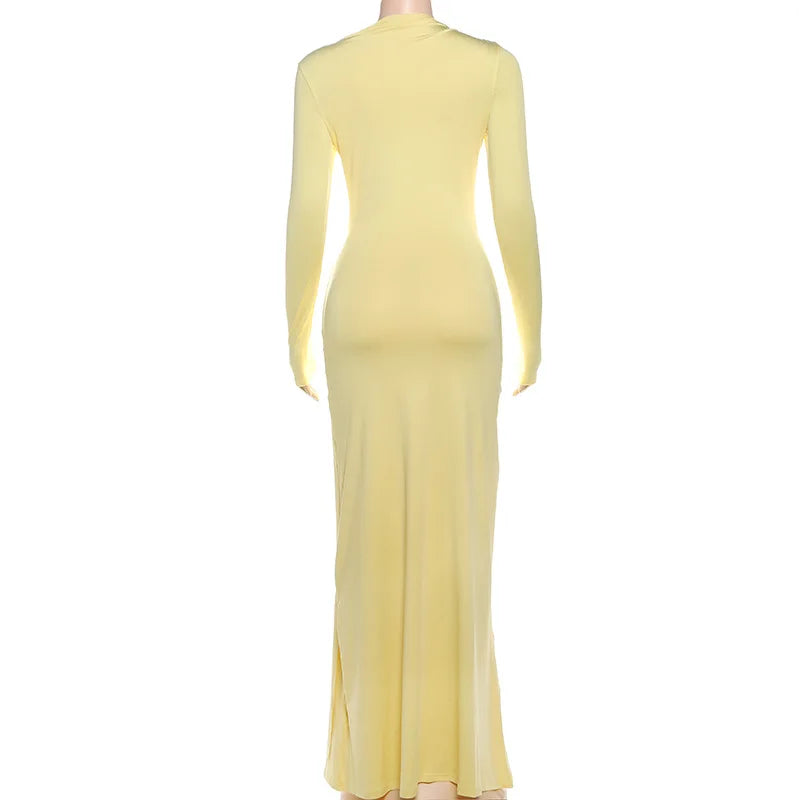 Women's Ruched Embellished Bodycon Dress - Long Sleeve Elegant Dress