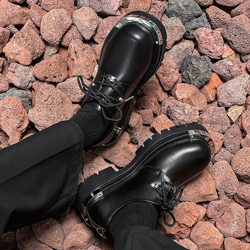 Men's Platform Derby Shoes - Genuine Leather Thick Sole