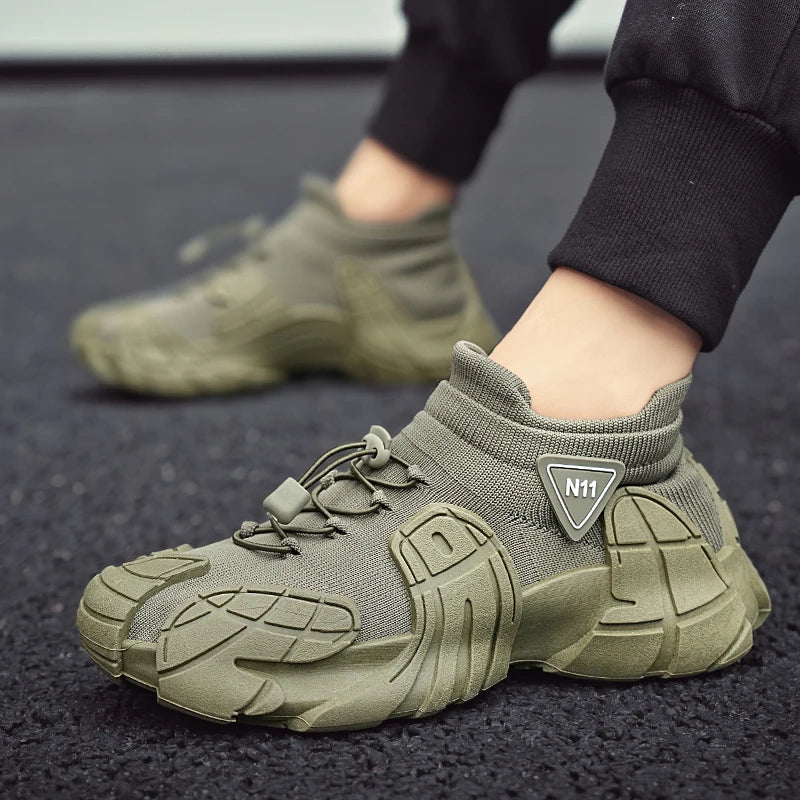 Men's Sports  Mesh Running Sneakers Slip On Comfortable High Top Lace Up Sneakers