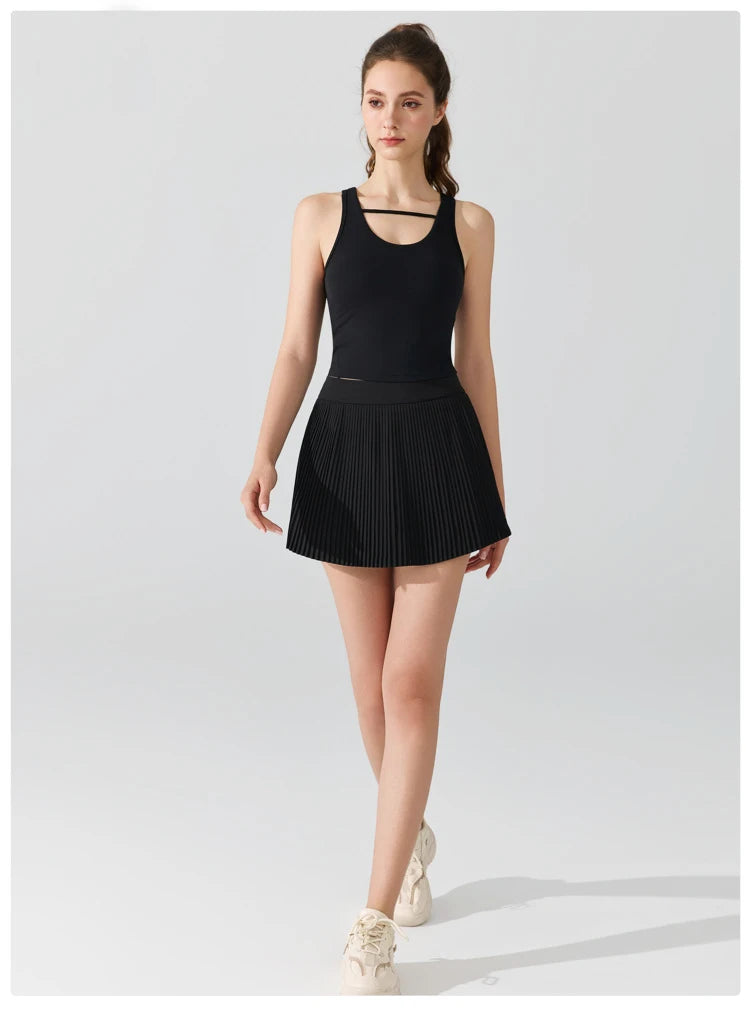 Women's Two-Piece Fitness Set - Yoga Top & Tennis Skirt Workout Outfit