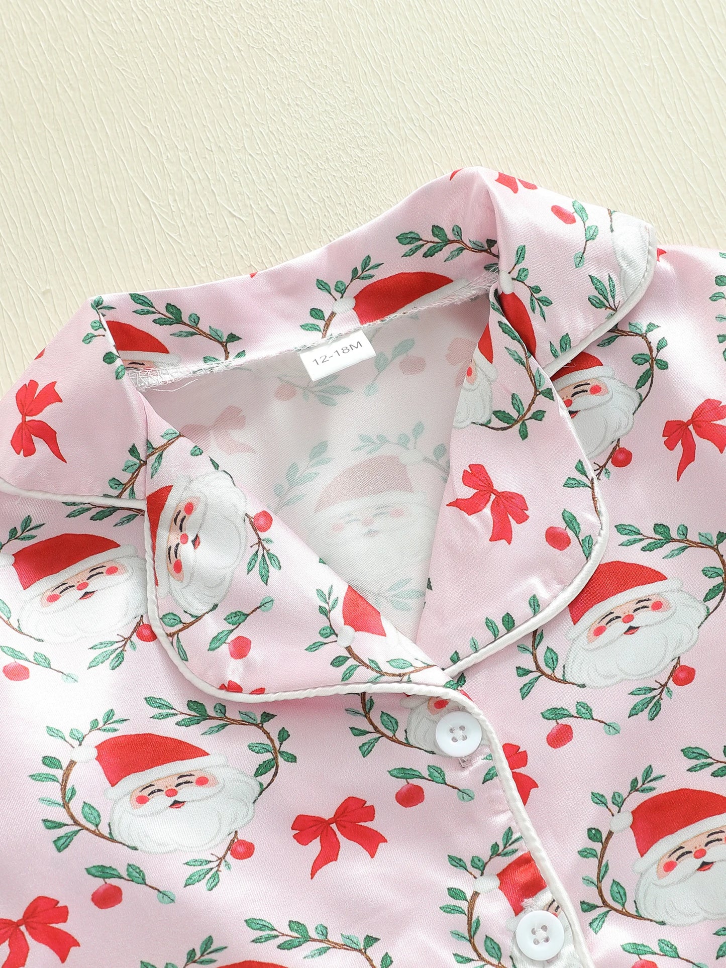 Toddler Girls Christmas Pajamas Set - Santa Claus Bow Print Long Sleeve Top & Pants 1-5Y