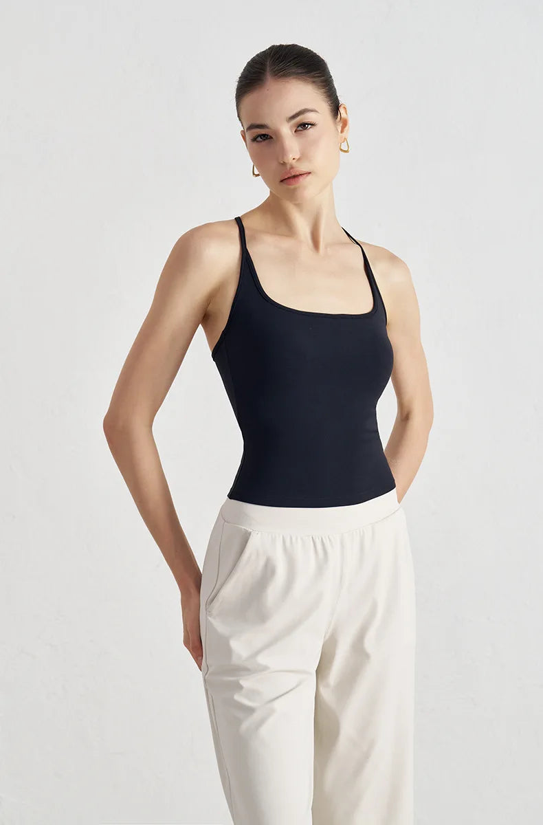 High Support Sports Bra with Fixed Cups - Breathable Nylon Fitness Top