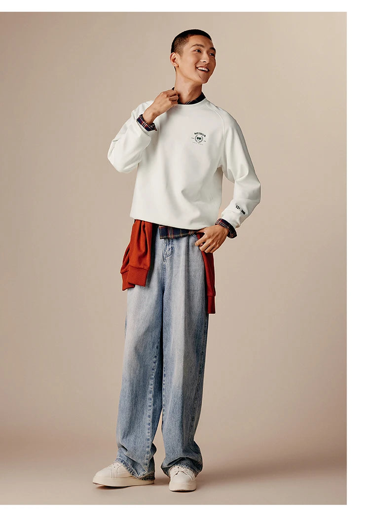 Heavyweight Round Neck Sweatshirt - Premium Solid Color Pullover for Daily Wear