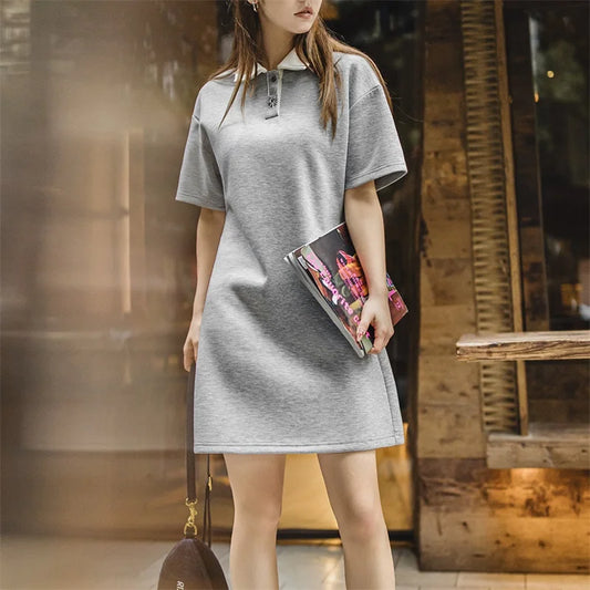 Women's Color-Block Polo Dress - Preppy Tennis Style with Adjustable Waist Short Sleeve Summer Dress