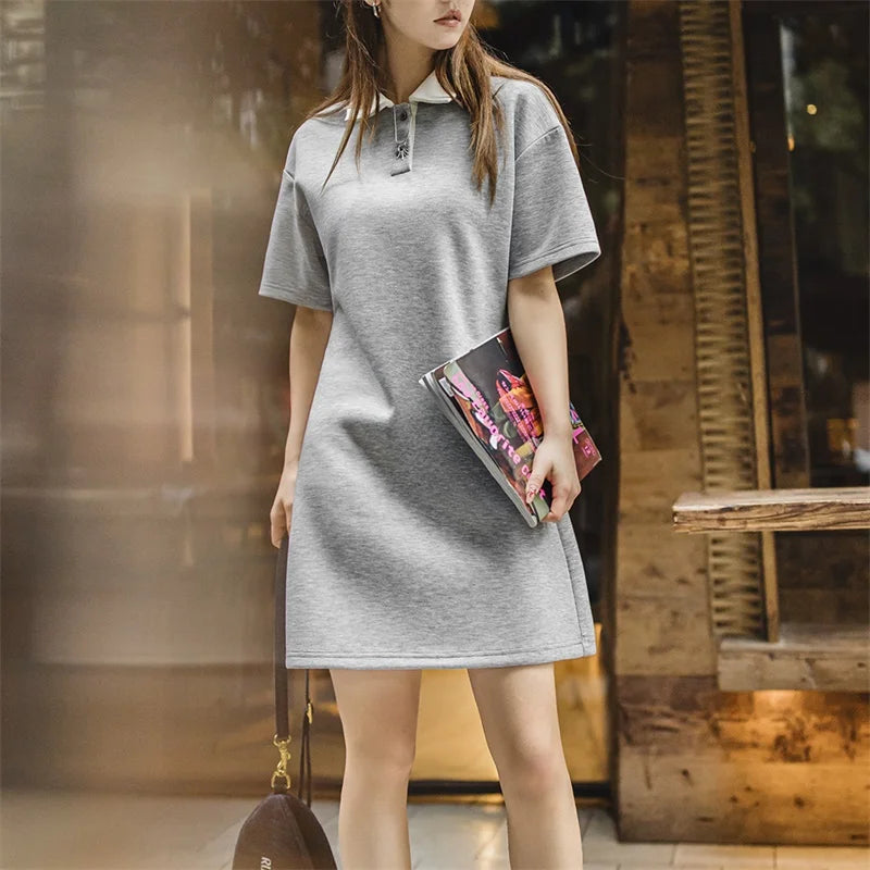 Women's Color-Block Polo Dress - Preppy Tennis Style with Adjustable Waist Short Sleeve Summer Dress