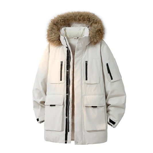 Long Hooded Parka - Fur Collar Cargo Jacket