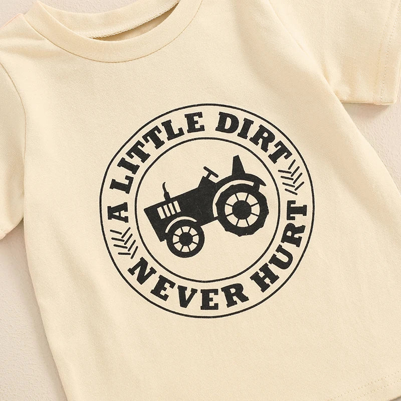 0-3Y Summer Casual Baby Boys Clothes Set 2pcs Short Sleeve Letters Print T-shirt with Tractor Shorts Outfit