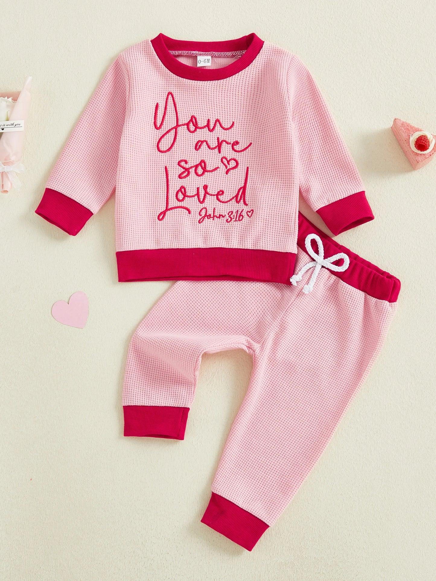 Toddler Girls Valentine's Day 2-Piece Outfit - Heart Letter Sweatshirt & Pants
