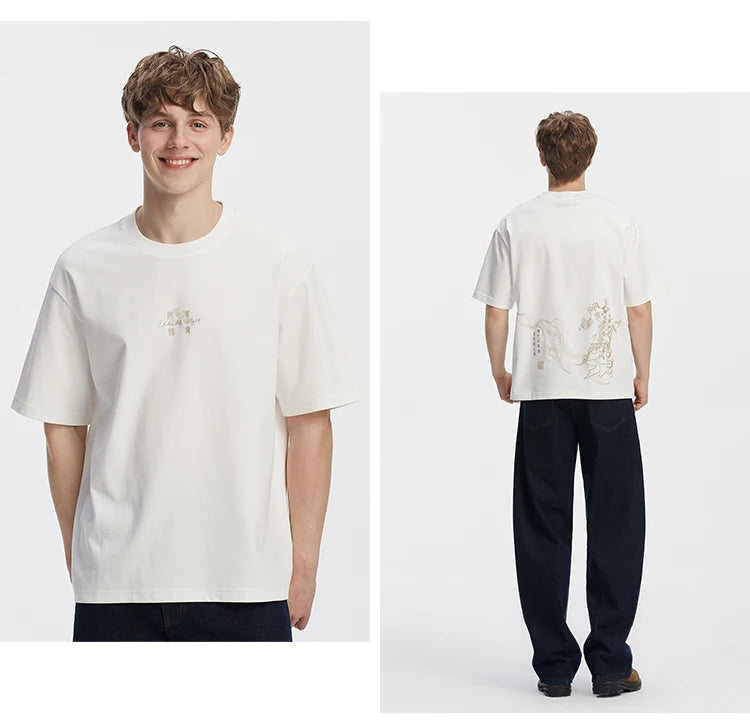 Men's Chinese Style Embroidered T-Shirt - Short Sleeve Casual Top Autumn 2025
