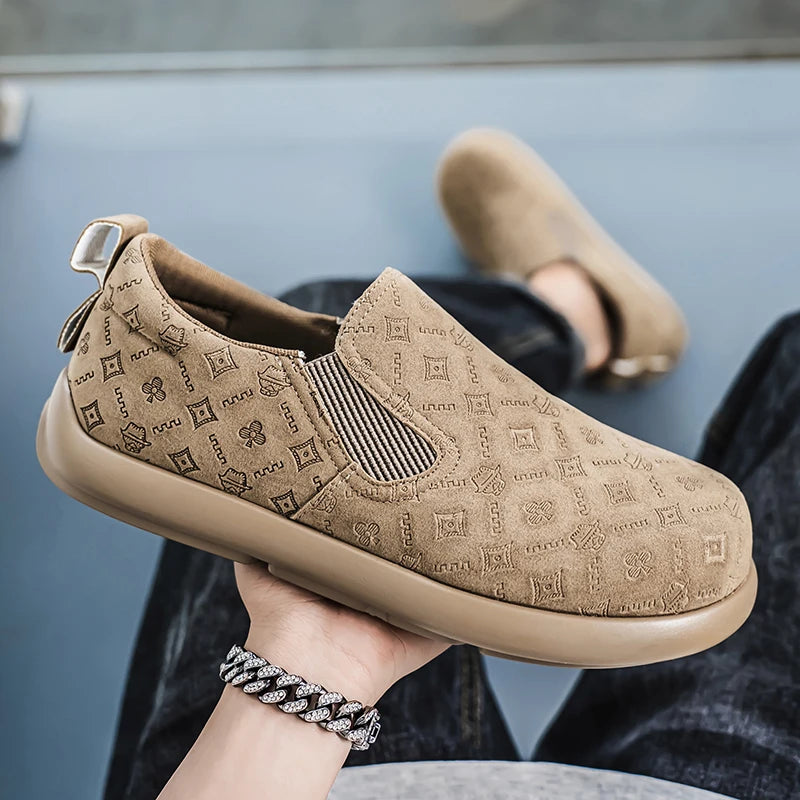 Men's Print Loafers Slip-on Suede Leather Flat Shoes