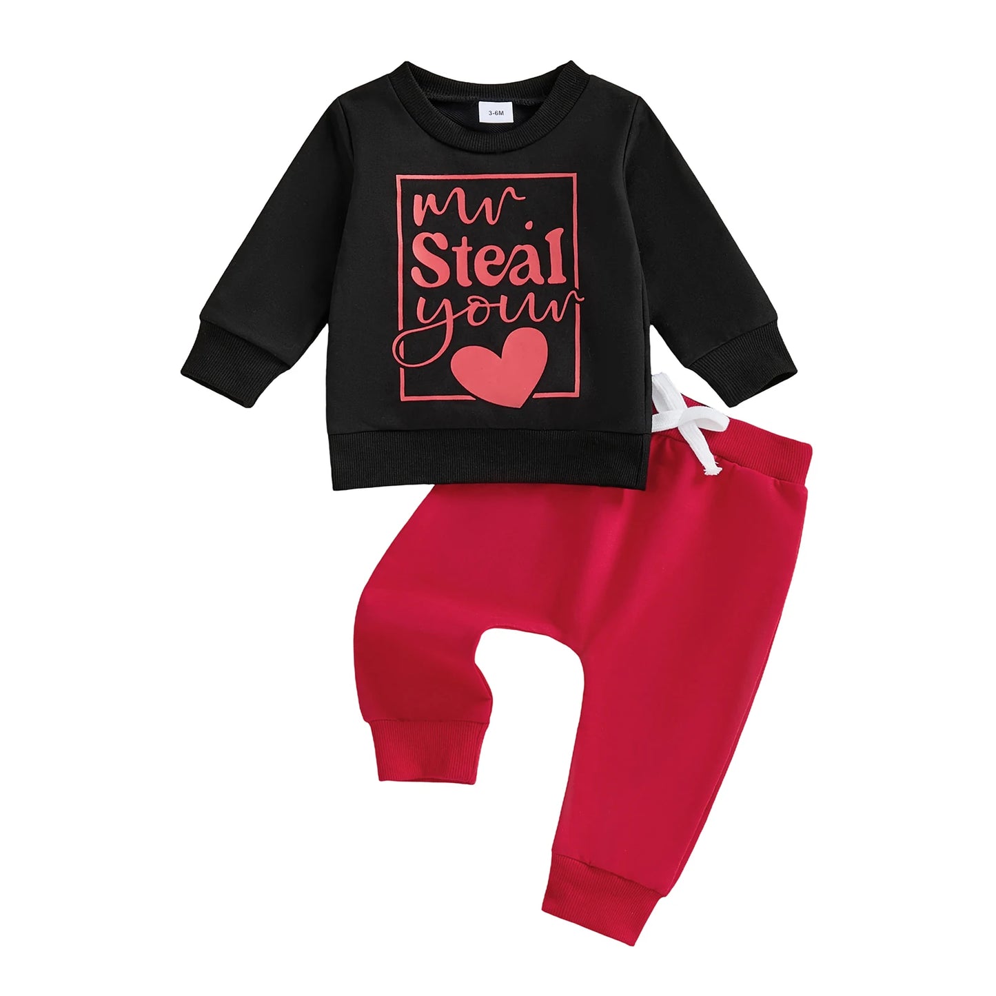 Baby Boys Valentine's Day Outfit Set - Heart Print Sweatshirt & Pants