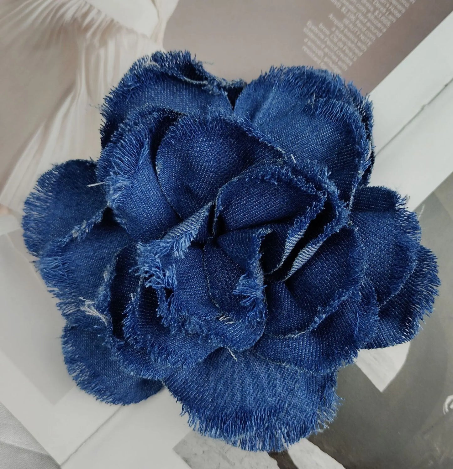 Handmade Denim Rose Flower Brooch - 15cm Fashion Corsage Lapel Pin