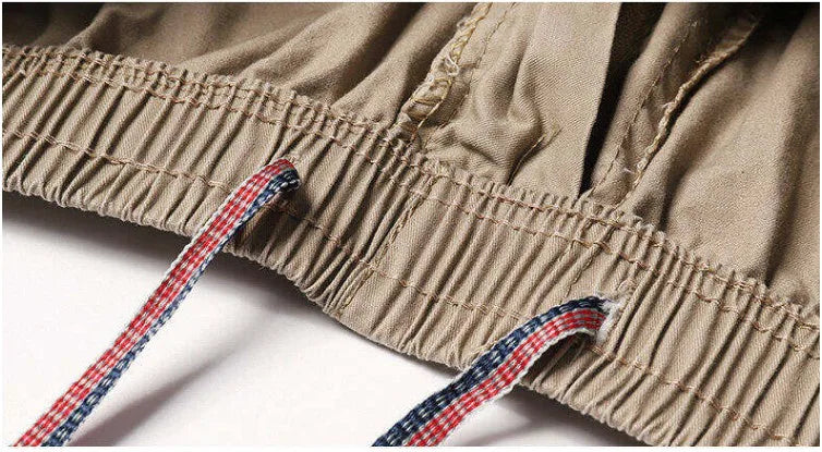 Men's Cotton Cargo Pants - Spring Autumn Multi-Pocket Drawstring Trousers