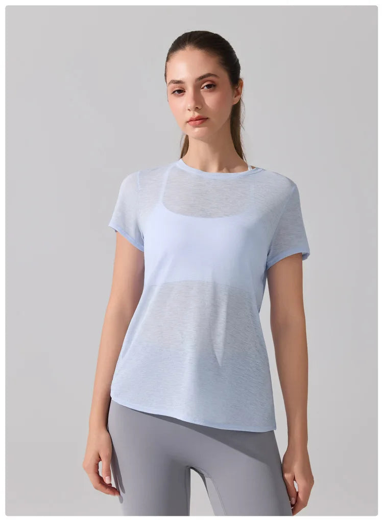 Women's Short Sleeve Yoga T-Shirt - Breathable Quick Dry Gym Running Top